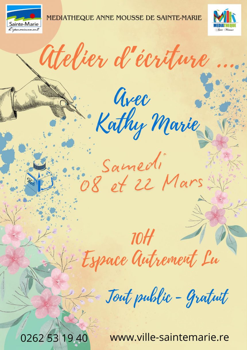 Atelier d’écriture – Sam 08 et 22 mars